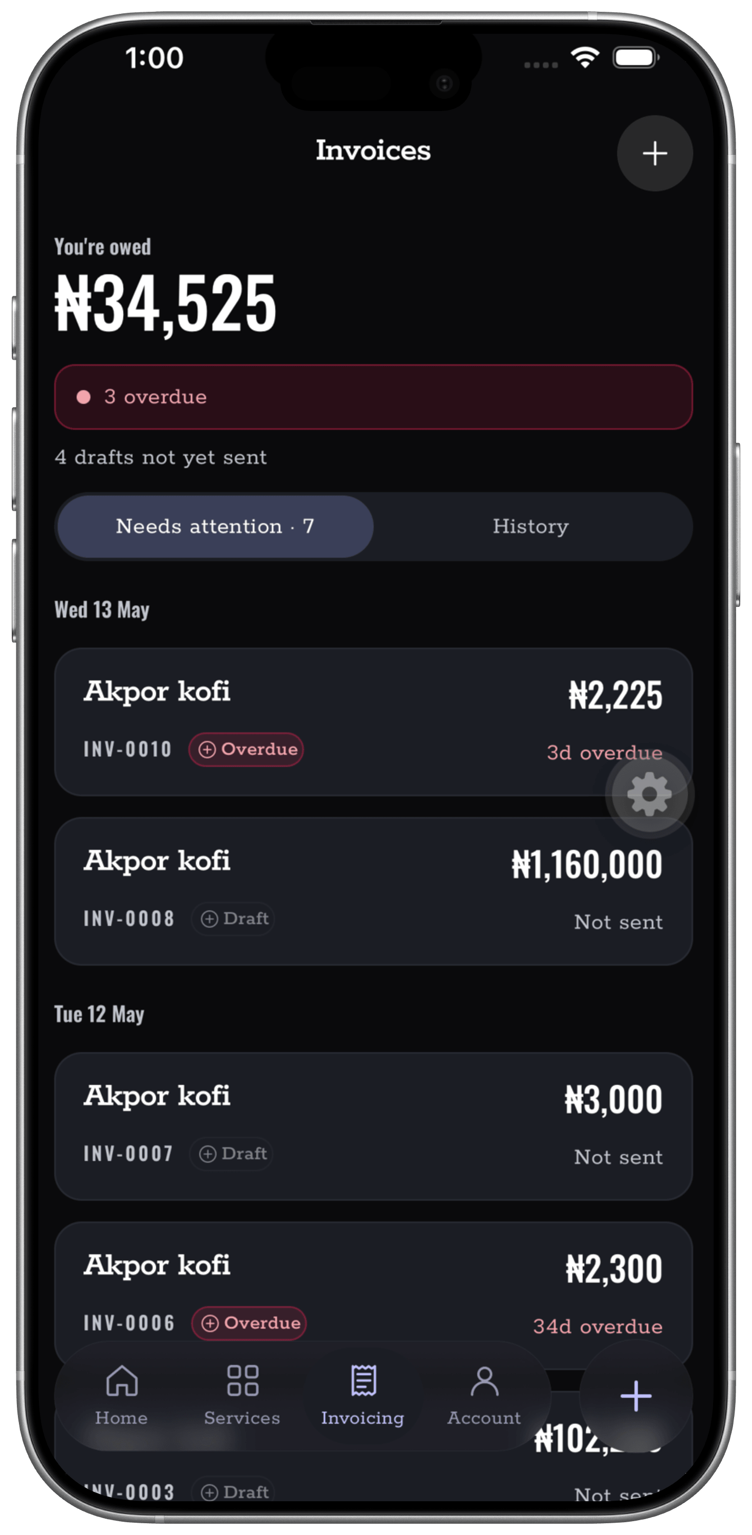 Nukodes invoices screen